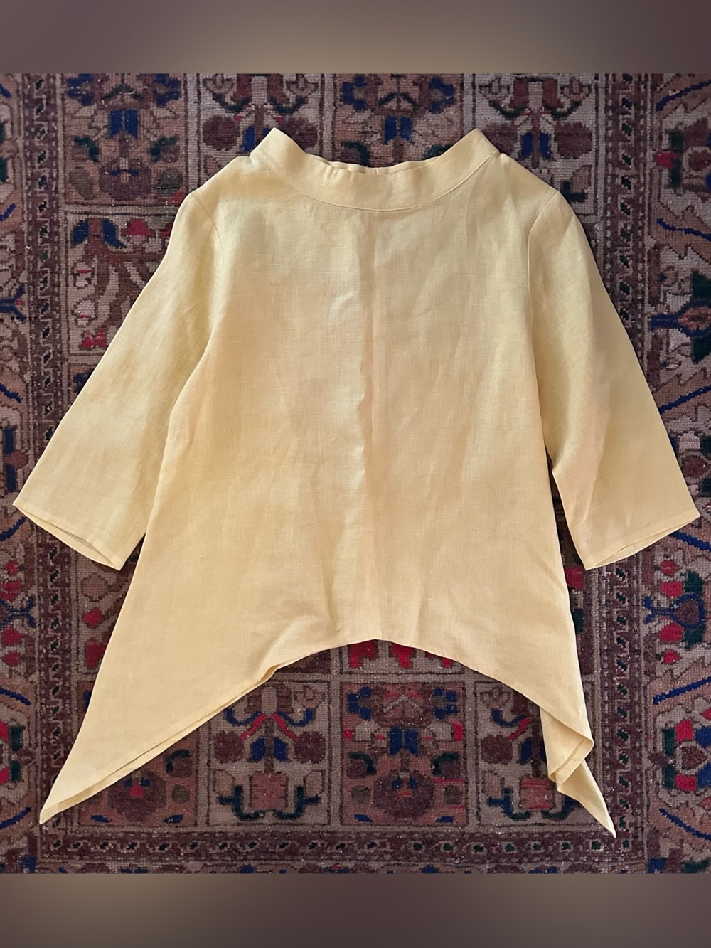 ALLIE COOSH Designer Butter Yellow LAGENLOOK linen top blouse sz SMALL P